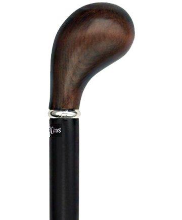 Scratch and Dent Espresso Knob Handle Walking Stick With Black Beechwood Shaft and Silver Collar V2125