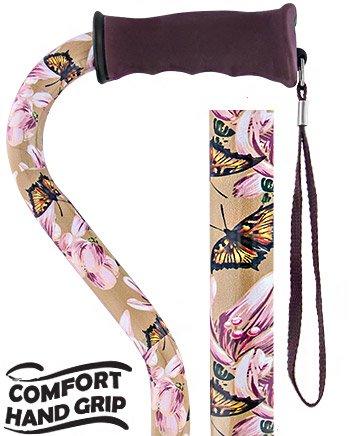 Lily and Butterfly Offset Walking Cane with Comfort Grip – RoyalCanes