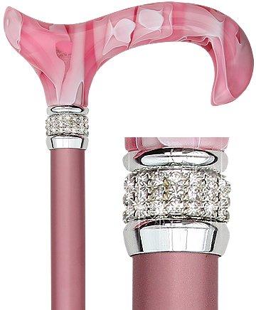 Classy Walking Canes Adjustable Fashionable Pink Rhinestone and Pearls