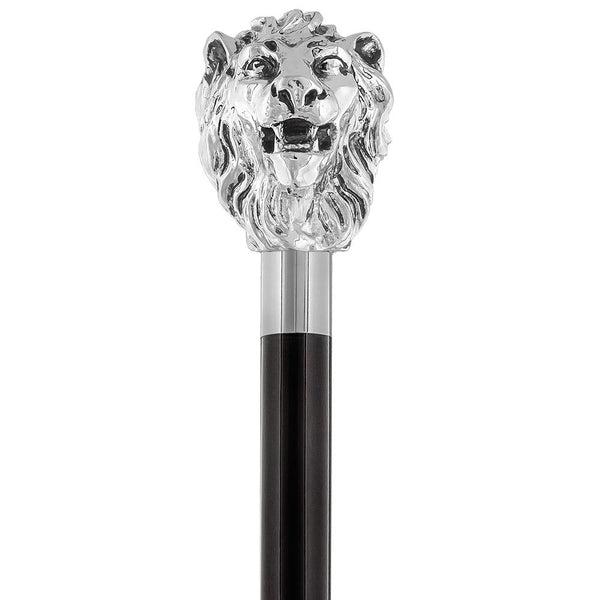 Silver 925r Lion Head Walking Stick With Black Beechwood Shaft and Collar