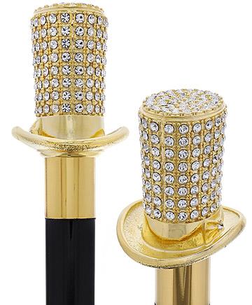 Luxurious Gold Plated Maccaron w/ Swarovski Elements Knob Handle Walking  Cane w/ Black Shaft