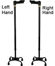 Royal Canes Quad Base Palm Grip Walking Cane With Black Adjustable Aluminum Shaft and Brass Collar