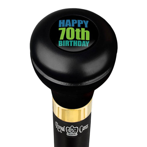 Royal Canes Happy 70th Birthday Flask Walking Stick w/ Black Beechwood Shaft & Pewter Collar