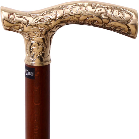 Antique Style Solid Brass Handle Wooden Walking Stick Cane - Victorian Look, 36-37 Inch, Handmade From India