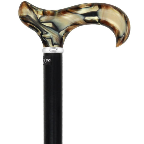 Fashionable Canes Golden Sienna Derby Walking Cane With Black Beechwood Shaft and Silver Collar w/ SafeTbase