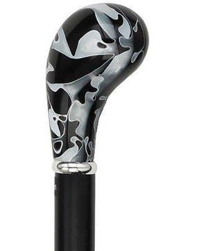 Royal Canes Black Onyx Knob Handle Walking Stick With Black Beechwood Shaft and Silver Collar