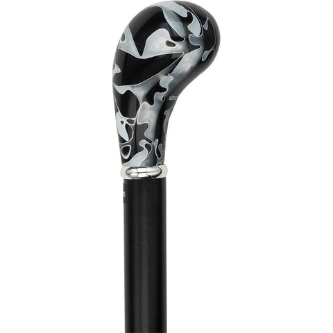 Royal Canes Black Onyx Knob Handle Walking Stick With Black Beechwood Shaft and Silver Collar