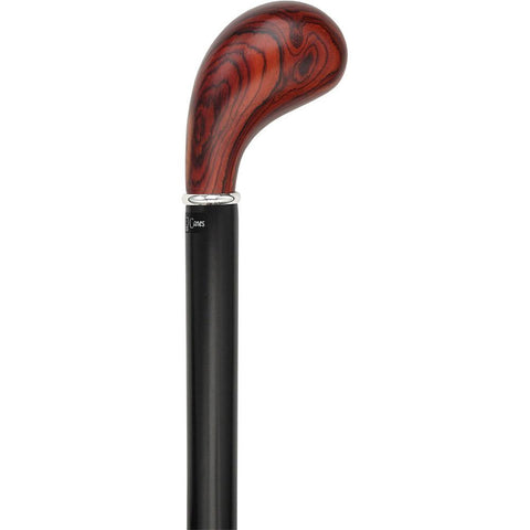 Royal Canes Cocobolo Knob Handle Walking Stick With Black Beechwood Shaft and Silver Collar