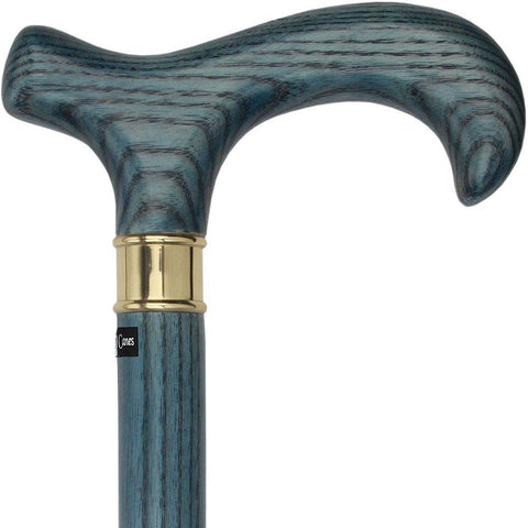 Royal Canes Extra Long, Super Strong Blue Denim Derby Walking Cane With Ash Wood Shaft and Brass Collar