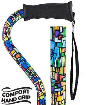 Royal Canes Mosaic Stained Window Offset Walking Cane with Comfort Grip