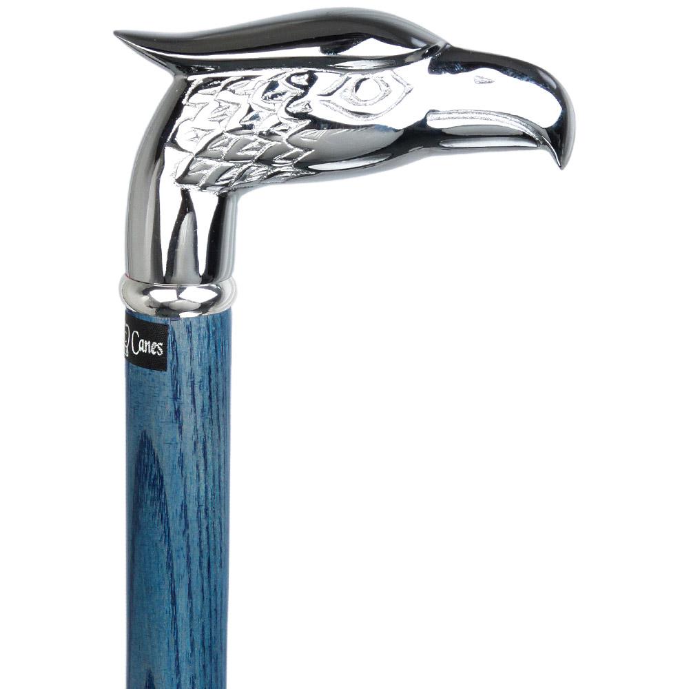 Blue Slim Line Chrome Plated Fritz Walking Cane With Blue Ash Shaft and  Pewter Swirl Collar