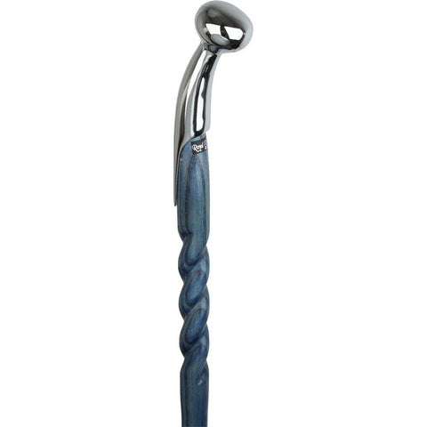Royal Canes Blue Hame Chrome Plated Handle Walking Stick With Twisted Ash Wood Shaft