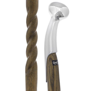 Royal Canes Black Hame Chrome Plated Handle Walking Stick With Twisted Ash Wood Shaft