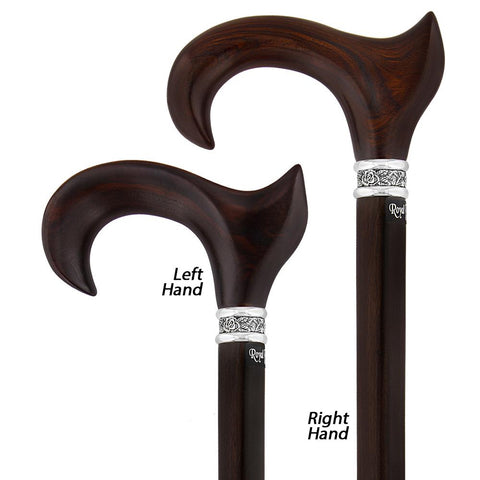 Cocobolo Ergonomic Handle Walking Cane With Ebony Shaft and Pewter Ros ...