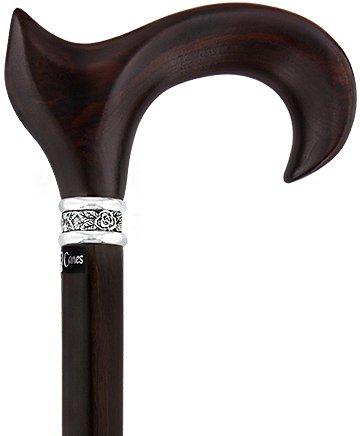 Cocobolo Ergonomic Handle Walking Cane With Ebony Shaft and Pewter Ros ...