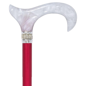 Royal Canes Red Daytime Pearlz with Rhinestone Collar and Red Shaft Designer Adjustable Cane
