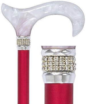 Royal Canes Red Daytime Pearlz with Rhinestone Collar and Red Shaft Designer Adjustable Cane