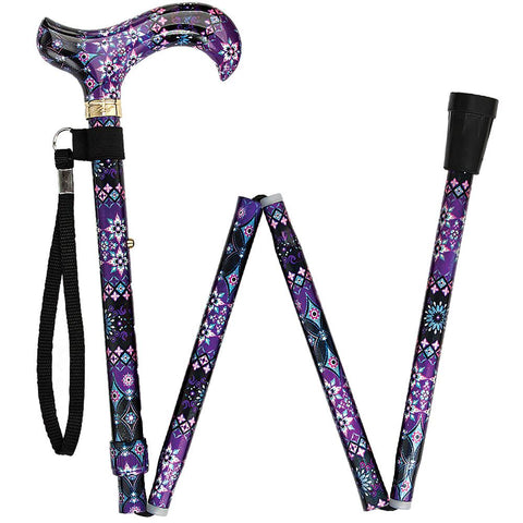 Fashionable Canes Pretty Purple Folding Adjustable Designer Derby Walking Cane with Engraved Collar w/ SafeTbase