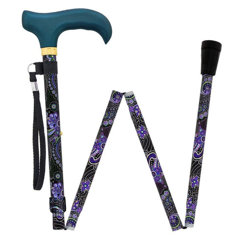 Royal Canes Purple Majesty Folding Adjustable Designer Walking Cane with Engraved Collar