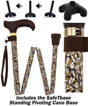 Fashionable Canes Bahama Leaf Folding Adjustable Designer Derby Walking Cane with Engraved Collar w/ SafeTbase