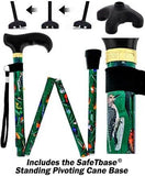 American Songbird Folding Adjustable Designer Derby Walking Cane with Engraved Collar w/ SafeTbase