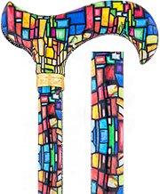 Royal Canes Mosaic Stained Window Adjustable Designer Derby Walking Cane with Engraved Collar