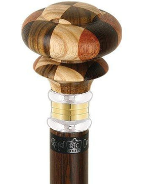 Royal Canes Mad Hatter Multi Wood Knob Handle Walking Stick With Wenge Wood Shaft and Two Tone Collar