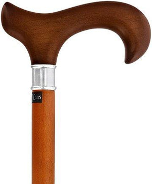 Royal Canes House Walnut Stained Beechwood Derby Walking Cane with Stainless Steel Collar