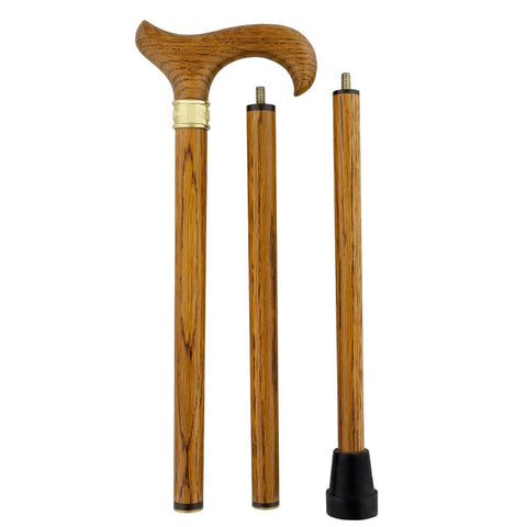 Royal Canes Genuine Oak Wood Derby 3 piece Walking Cane and Brass Embossed Collar