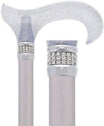 Platinum Sparkle Designer Glitter Derby Handle Walking Cane w/ Rhinest ...