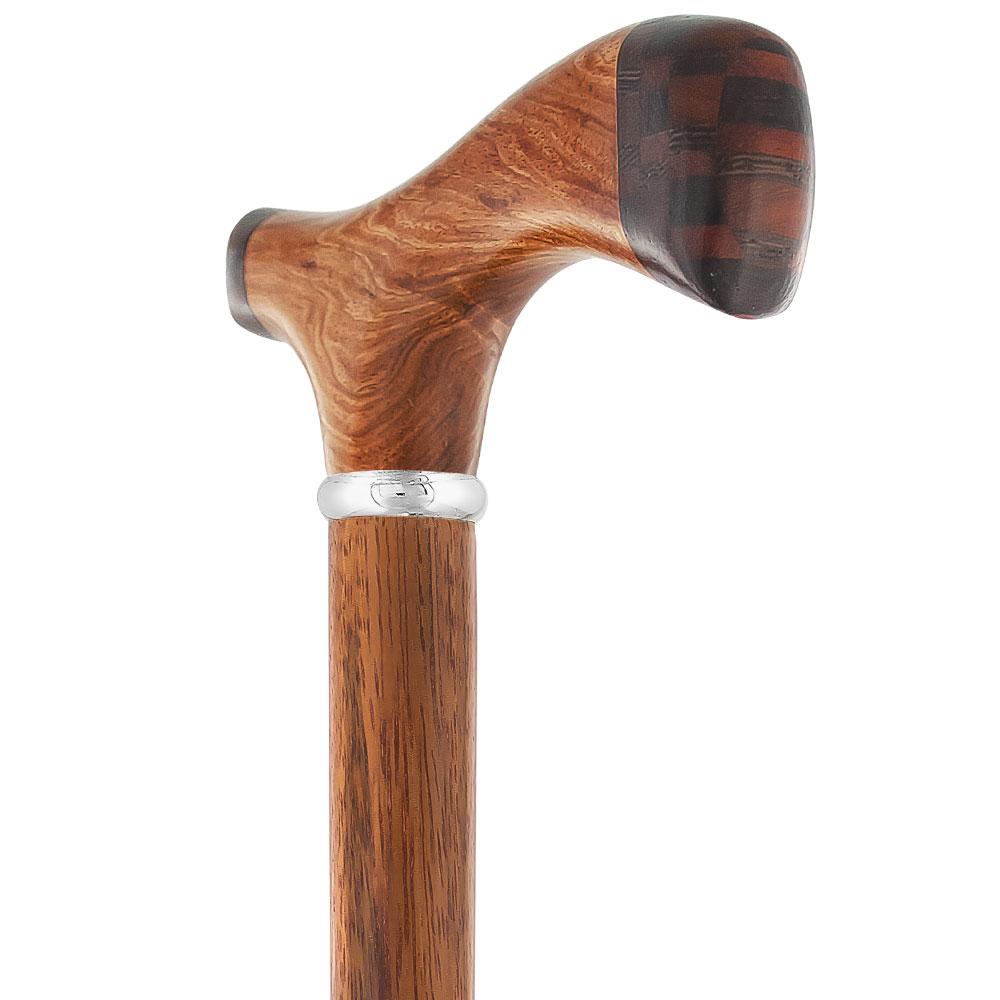 Rosewood 3D Fritz Inlay Checker Handle Walking Cane w/ Silver
