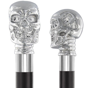 Royal Canes Silver-Plated Chrome Skull Handle Walking Stick With Black Beechwood Shaft
