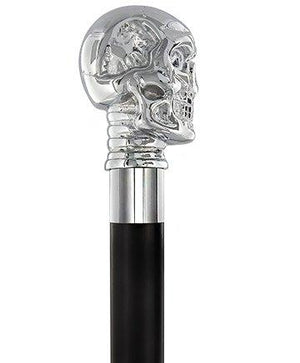 Royal Canes Silver-Plated Chrome Skull Handle Walking Stick With Black Beechwood Shaft
