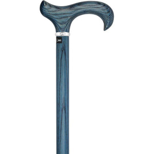 Royal Canes Blue Denim Derby Walking Cane With Ash Wood Shaft and Silver Collar