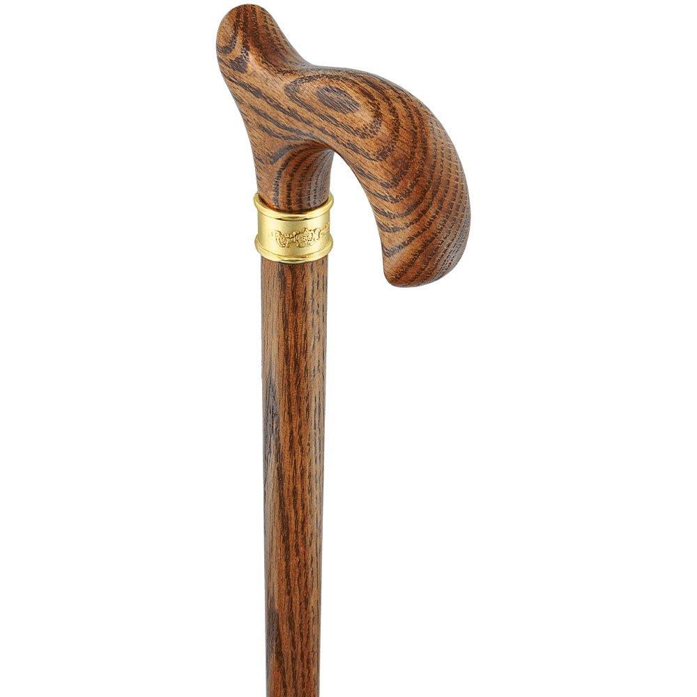 Genuine Oak Wood Derby Walking Cane With Oak Shaft And Brass Embossed Collar