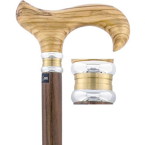 Royal Canes Genuine Olivewood Derby Handle Walking Cane w/ Ovangkol Shaft & Collar