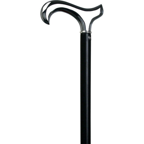 Royal Canes Chrome Plated Derby Walking Cane With Black Beechwood Shaft and Silver Collar