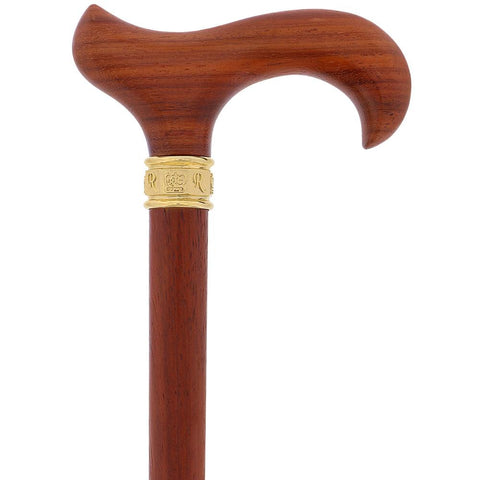 Fashionable Canes Natural Paduck Derby Handle W/ Gold Collar