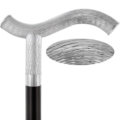 Royal Canes Silver 925r Twisted Ribbed Fritz Handle Walking Cane with Black Beechwood Shaft and Collar