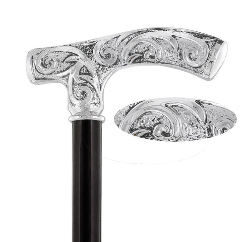 Silver 925r Embossed Fritz Handle Walking Cane