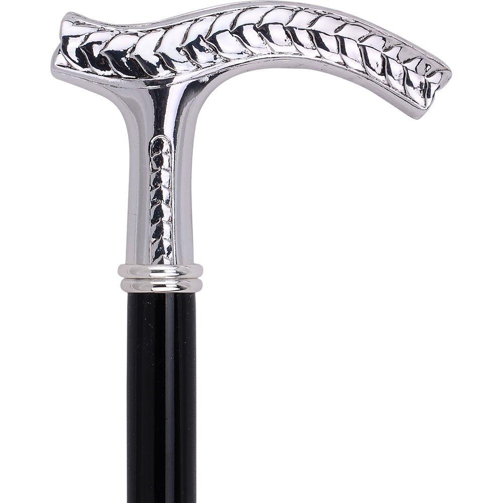 Silver 925r Fritz Leaves Handle Walking Cane with Black Beechwood Shaf ...