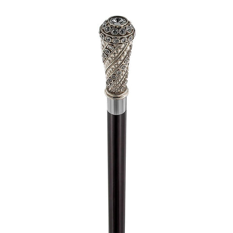Royal Canes Silver 925r Swarovski Crystal Encrusted Elongated Knob Walking Stick with Black Beechwood Shaft