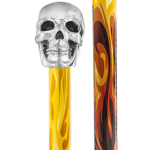 Royal Canes Silver 925r Skull Walking Stick with Black Flame detailed Shaft
