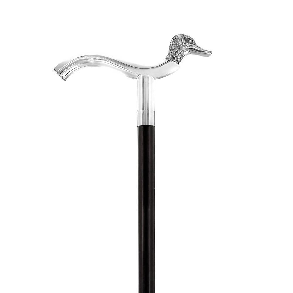 Silver 925r Duck Head Fritz Handle Walking Cane with Black Beechwood Shaft  and Collar