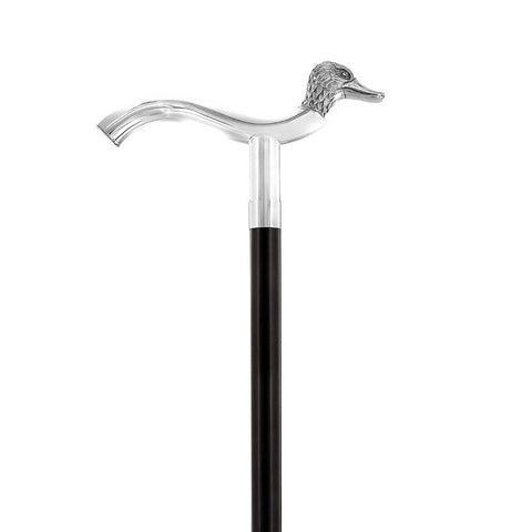 Royal Canes Silver 925r Duck Head Fritz Handle Walking Cane with Black Beechwood Shaft and Collar