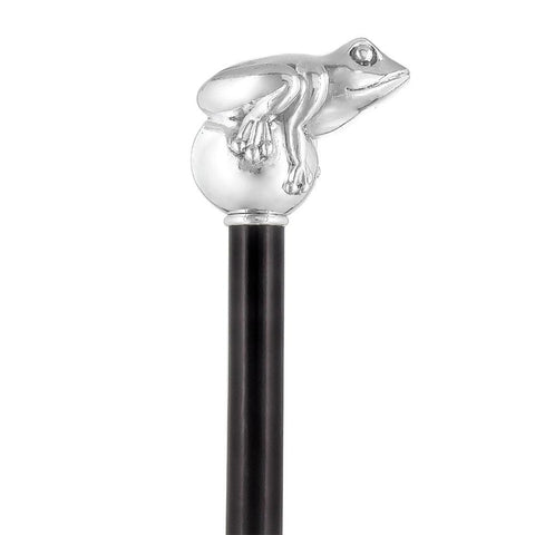 Royal Canes Silver 925r Frog Walking Stick with Black Beechwood Shaft and Collar