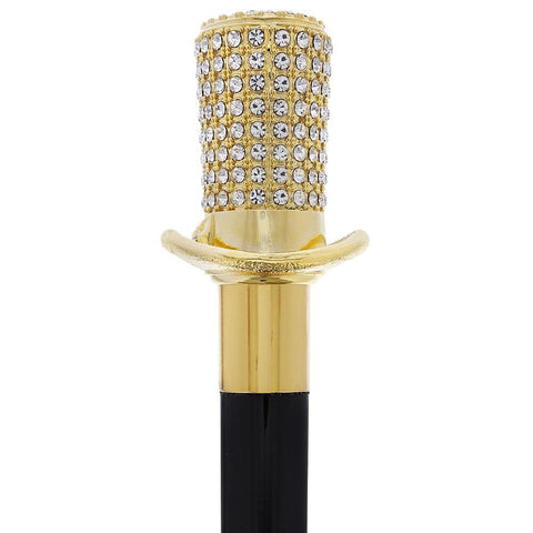 Royal Canes Gold Plated Top Hat with Swarovski Element Crystals Walking Cane w/ Black Beechwood Shaft and Gold C