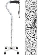 Royal Canes Black and White Convertible Quad Base Walking Cane with Comfort Grip - Adjustable Shaft